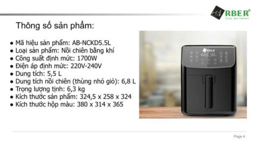 NỒI CHIÊN KHÔNG DẦU ARBER ABNCKD5.5 - 9