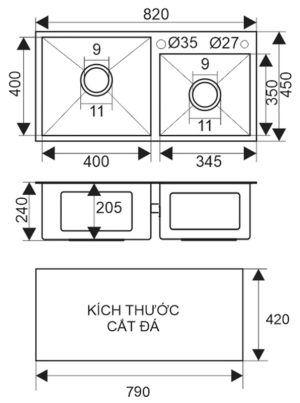 CHẬU RỬA BÁT CAO CẤP SEVILLA SV-8245L