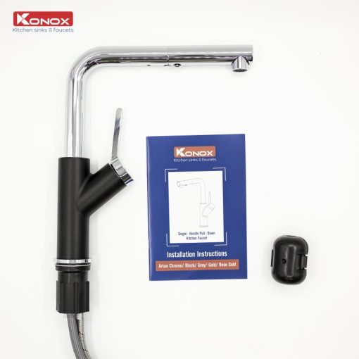 VÒI RỬA BÁT RÚT DÂY KONOX ARTAN BLACK