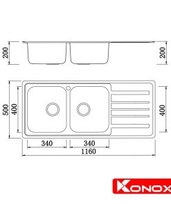CHẬU RỬA BÁT KONOX Artusi KS11650 1D BÀN PHẢI - 10 CHẬU RỬA BÁT KONOX Artusi KS11650 1D BÀN PHẢI