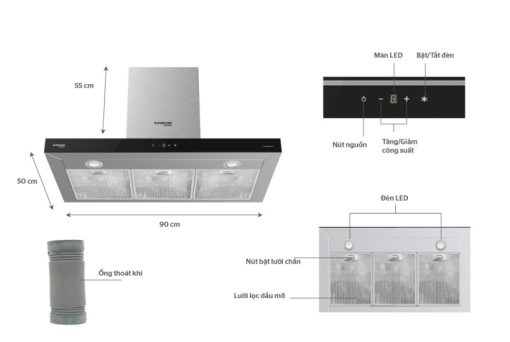 MÁY HÚT MÙI CAO CẤP CHỮ T SUNHOUSE MAMA MMB6817 90