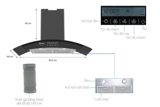 MÁY HÚT MÙI KÍNH CONG CAO CẤP SUNHOUSE APEX APB6681 90C