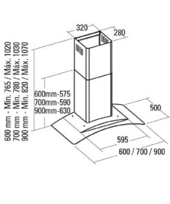 Máy hút mùi áp tường Cata GAMMA VL3 600 GLASS/D - 6 Máy hút mùi áp tường Cata GAMMA VL3 900 GLASS/D