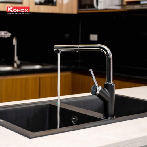 VÒI RỬA BÁT RÚT DÂY KONOX ARTAN BLACK