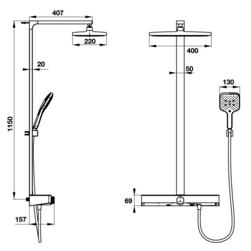 Thanh Sen Kết Hợp Có Bộ Trộn Điều Nhiệt Hafele Hydrotech 495.60.100 - 5
