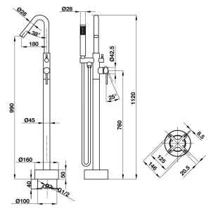 Bộ Trộn Bồn Tắm Đặt Sàn Hafele Roots 495.61.177 - 9