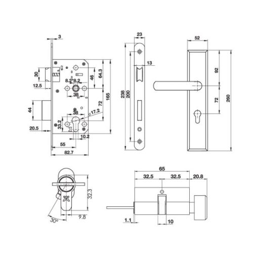 Bộ Tay Nắm Đế Dài Kiểu J (Tay Nắm - Thân Khóa - Ruột) Hafele 499.62.501 - 5