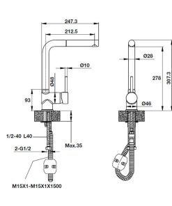 VÒI BẾP HAFELE GRANITE TITUS HT-G280 MÀU BLACK 570.51.380 - 69