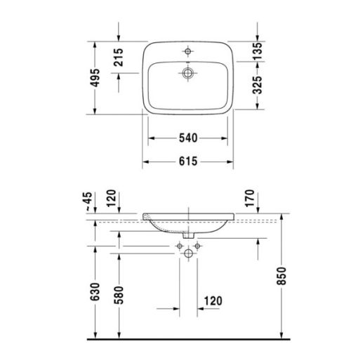 Lavabo vành nổi Durastyle - Có lỗ gắn vòi 588.45.206 - 5