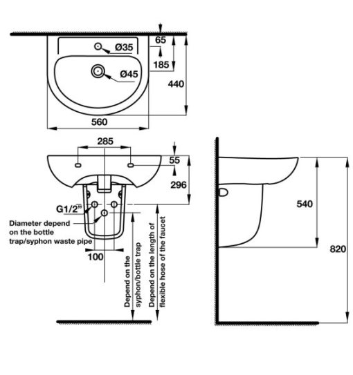 Lavabo treo tường có nắp che siphon COMPACT 588.82.206 - 5