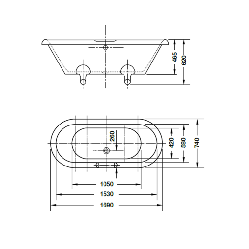 Bồn Tắm Độc Lập Cổ Điển Hafele 1690X740X620 588.55.650 - 5