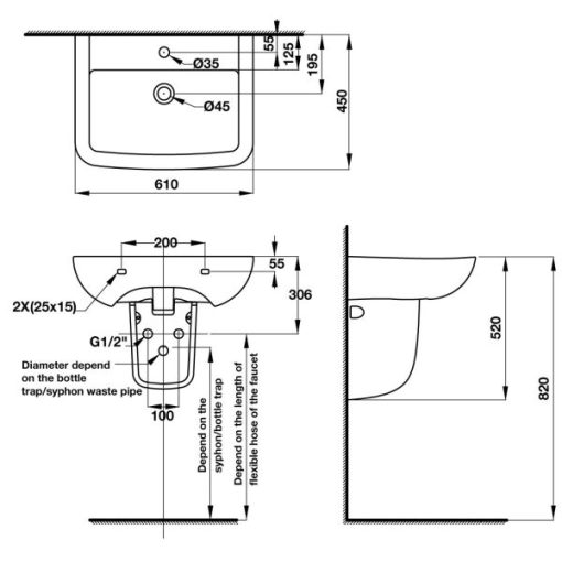Lavabo treo tường có nắp che siphon COMPACT 588.82.214 - 5