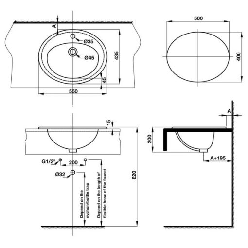 Lavabo vành nổi COMPACT 588.82.205 - 5