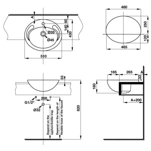 Lavabo bán âm COMPACT 588.82.204 - 5
