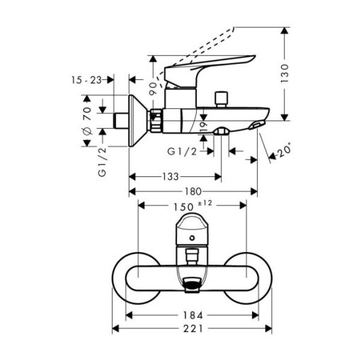 Bộ Trộn Bồn Tắm Hafele Logis E 589.52.431 - 5
