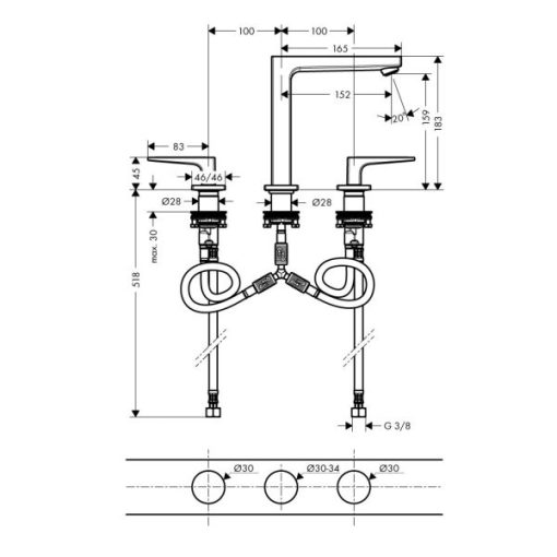 Vòi Lavabo 3 Lỗ Hafele Metropol 160 589.29.630 - 5