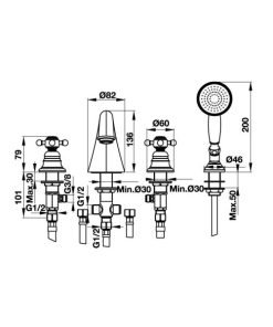 Bộ Trộn Bồn Tắm 4 Lỗ Hafele Victoria Gold 589.10.179 - 11