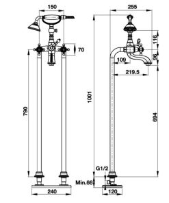 Bộ Trộn Bồn Tắm Đặt Sàn Hafele Victoria Gold 589.10.173 - 9