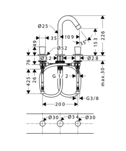 Vòi Lavabo 3 Lỗ Hafele Logis 150 589.52.413 - 9