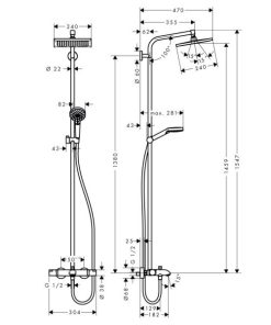 Bộ Thanh Sen Có Bộ Trộn Bồn Tắm Điều Nhiệt Hafele Crometta E 589.54.515 - 9
