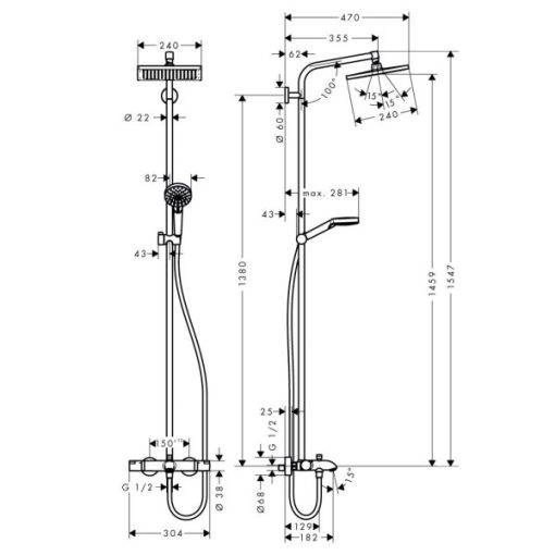 Bộ Thanh Sen Có Bộ Trộn Bồn Tắm Điều Nhiệt Hafele Crometta E 589.54.515 - 5