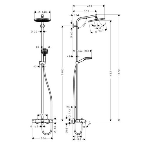 Bộ Thanh Sen Có Bộ Trộn Bồn Tắm Điều Nhiệt Hafele Crometta S 589.54.514 - 5