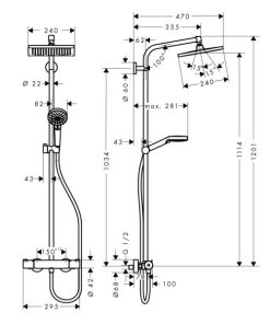 Bộ Thanh Sen Có Bộ Trộn Điều Nhiệt Hafele Crometta E 589.54.504 - 10 Bộ Thanh Sen Có Bộ Trộn Điều Nhiệt Hafele Crometta E 589.54.504 - 9