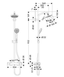 Bộ Sen Cây Điều Nhiệt Hafele Croma 160 589.51.600 - 10 Bộ Sen Cây Điều Nhiệt Hafele Croma 160 589.51.600 - 9