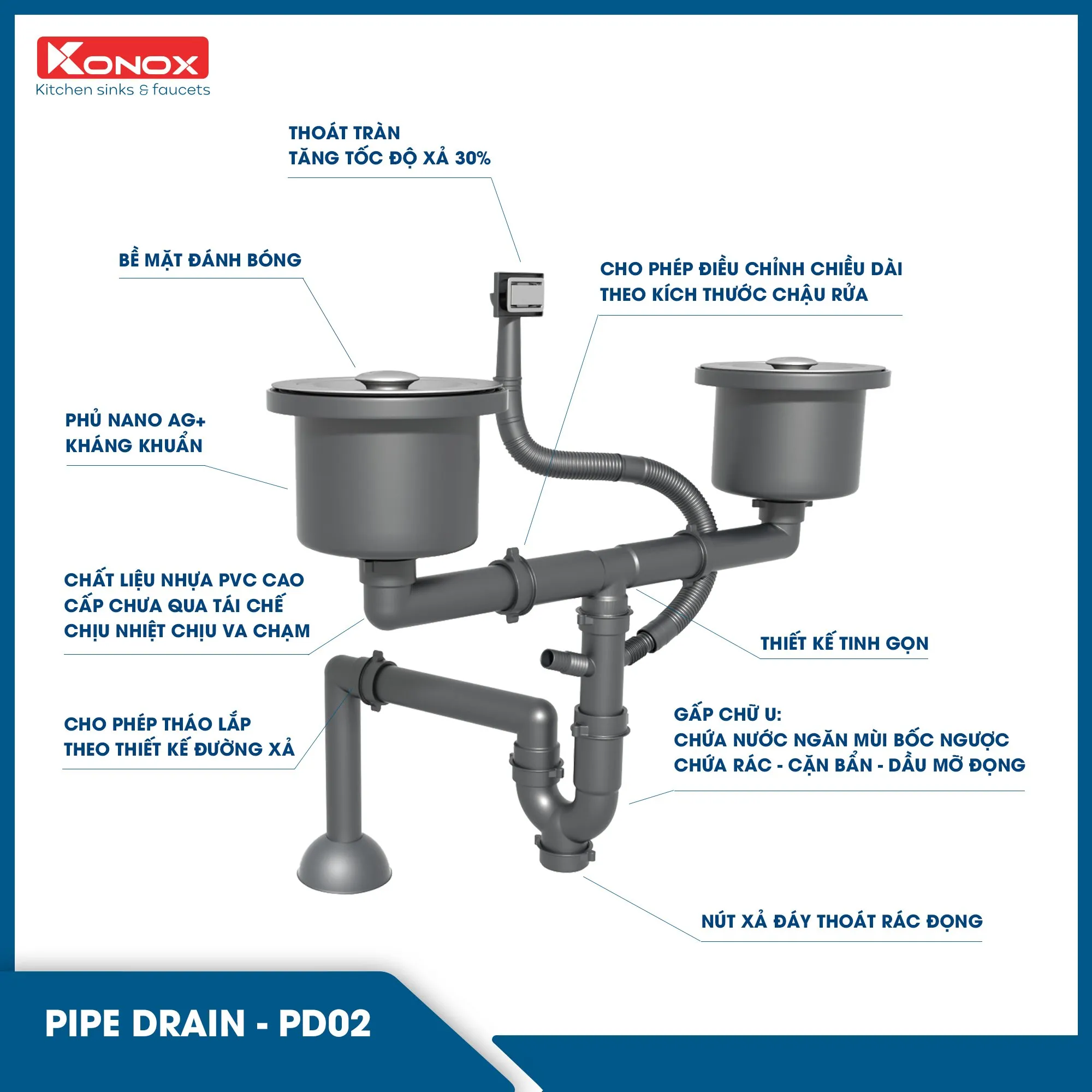 ỐNG THOÁT NƯỚC KONOX PD02 - 15 ỐNG THOÁT NƯỚC KONOX PD02