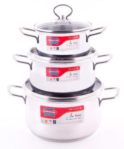 BỘ NỒI INOX 3 ĐÁY QUAI ĐŨA CAO CẤP SH888