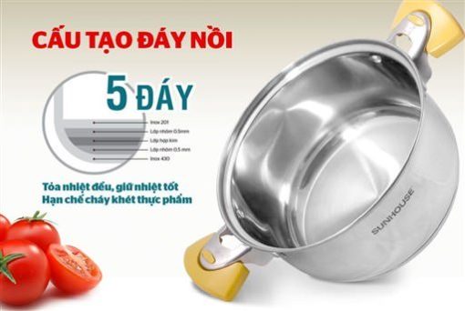 BỘ NỒI INOX 5 ĐÁY SUNHOUSE SH787 - 5