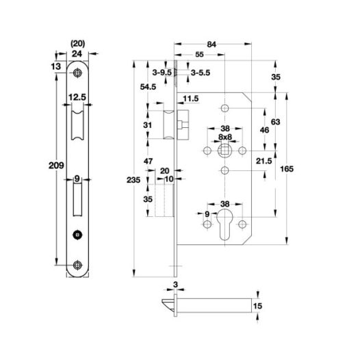 Thân Khóa Lưỡi Gà Và Chốt Chết E55/72A Hafele 911.25.100 - 3