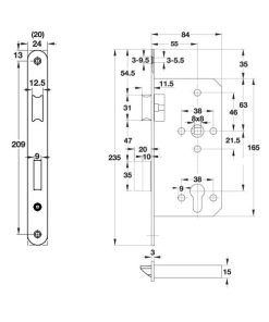 Thân Khóa Lưỡi Gà Và Chốt Chết E55/72A Thân Xám Hafele 911.02.799 - 9