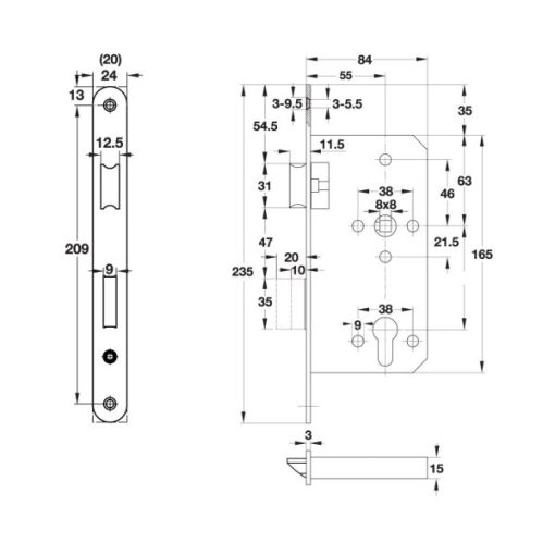 Thân Khóa Lưỡi Gà Và Chốt Chết E55/72A Thân Xám Hafele 911.02.799 - 5