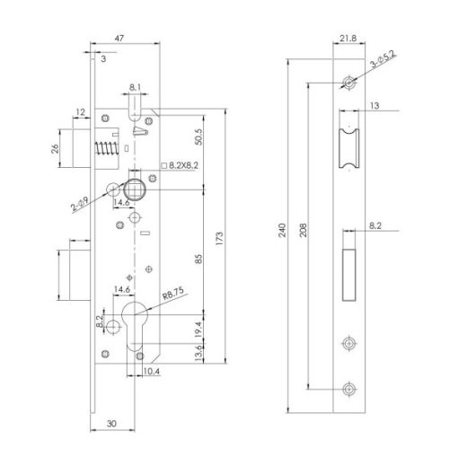 Thân Khóa Cho Cửa Đố Nhỏ Hafele 911.77.263 - 5