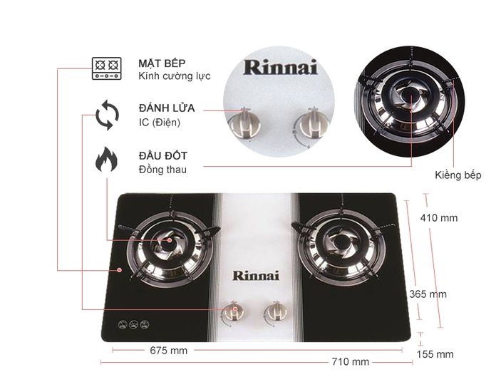 Bếp Gas Âm Rinnai RVB-2BG(W)N