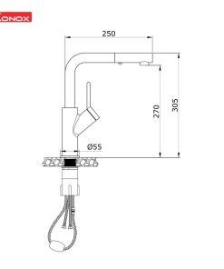 VÒI RỬA BÁT RÚT DÂY KONOX ARTAN CHROME - 16 VÒI RỬA BÁT RÚT DÂY KONOX ARTAN CHROME