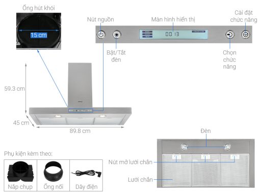 Máy hút mùi áp tường Hafele HH-WI90B 539.81.175