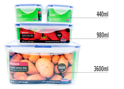 Bộ 4 hộp bảo quản thực phẩm Biozone tặng dao KB-CO4P04E - 3