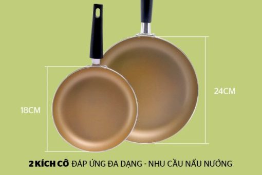Cặp chảo nhôm trơn cạn SUNHOUSE Phi 18 + 24 (Xanh - Sampanh) SHS2418 - 9