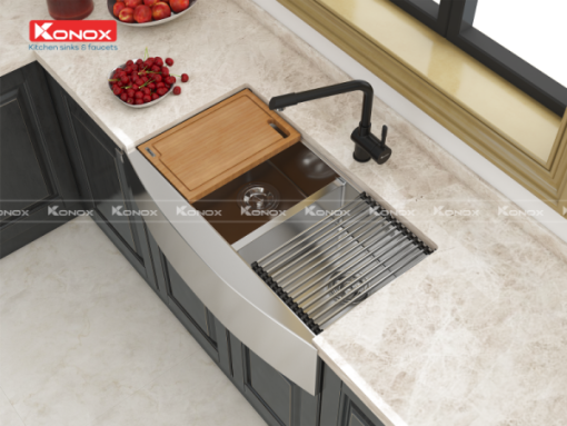 Apron sink KN8450DASiphon, thớt gỗ, roll mat KONOX - 13