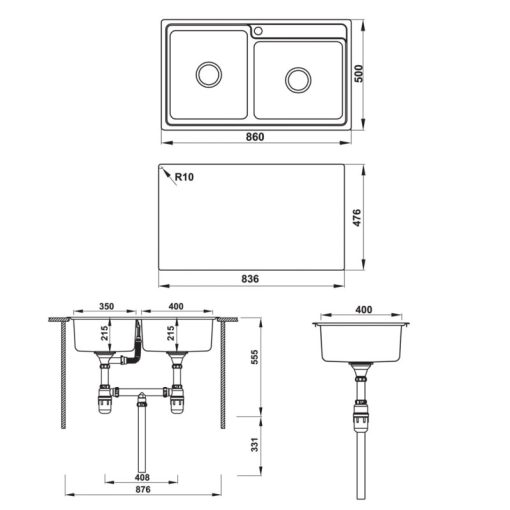 Chậu rửa chén Hafele HS20-SSN2S90L 567.20.546