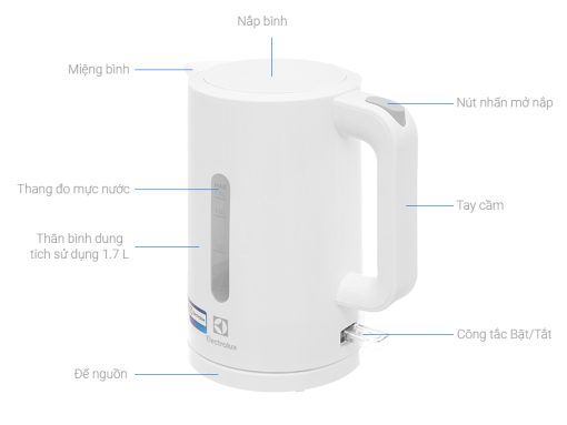 Bình đun siêu tốc 1.7 lít Electrolux E2EK1-100W - 3