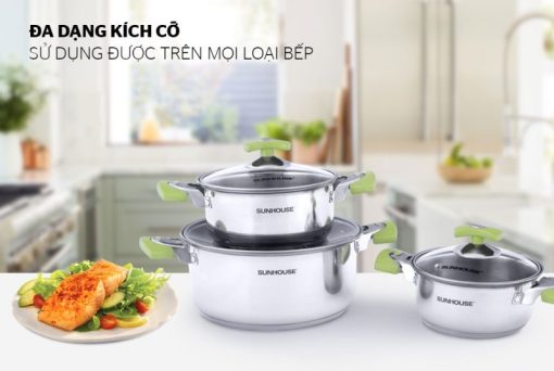 BỘ NỒI INOX 3 ĐÁY SUNHOUSE SH336 - 13