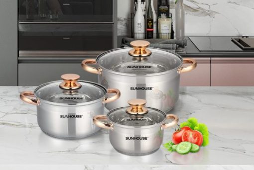 Bộ 3 Nồi Inox 5 Đáy Từ Vung Kính Sunhouse SH781 (16cm, 20cm, 24cm) - 3