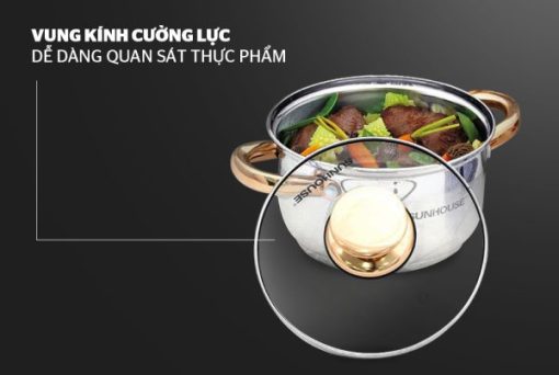 Bộ 3 Nồi Inox 5 Đáy Từ Vung Kính Sunhouse SH781 (16cm, 20cm, 24cm) - 5