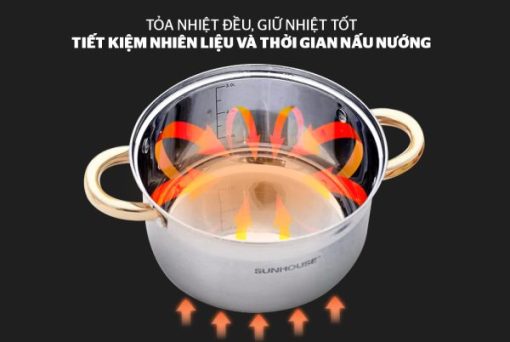 Bộ 3 Nồi Inox 5 Đáy Từ Vung Kính Sunhouse SH781 (16cm, 20cm, 24cm) - 11