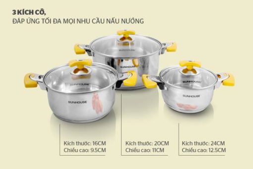 BỘ NỒI INOX 5 ĐÁY SUNHOUSE SH787 - 21