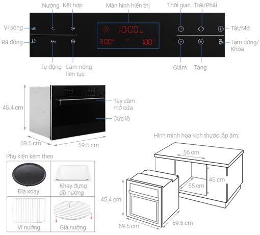 LÒ VI SÓNG CÓ NƯỚNG LẮP ÂM HAFELE HO-KT45B 535.02.731 44 LÍT