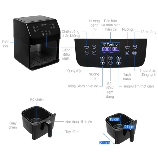 Nồi chiên không dầu Torino 5.5 lít TF-JW55A - 5